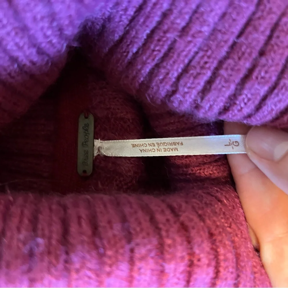 Free People Raspberry Ribbed Turtleneck Sweater